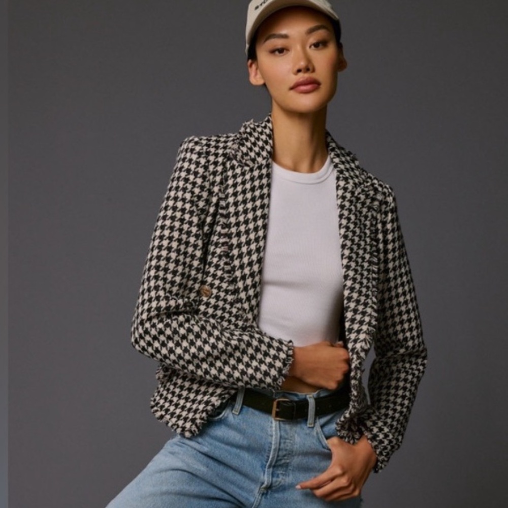 Anthropologie || Dolan Tweed Coco‎ Houndstooth Gold Button Blazer Small